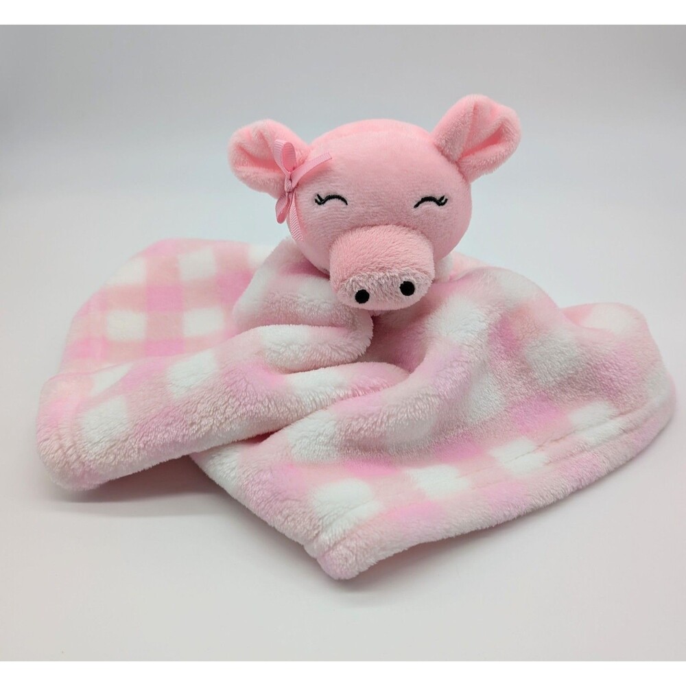 HB Pink Pig Plush Checkered Lovey Security Blanket Toy Soft 14" Hudson Baby